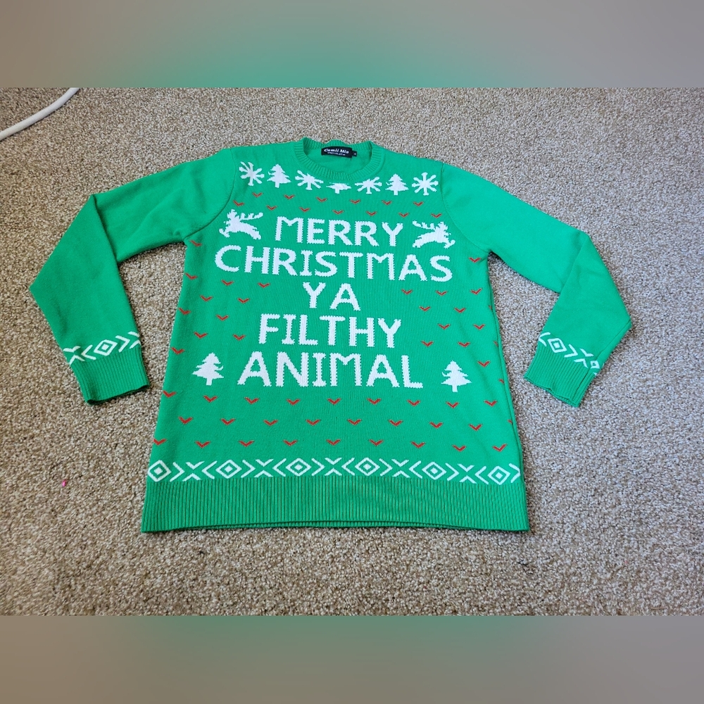 Camii Mia Girls Funny Xmas Pullover Crewneck Ugly Christmas Sweater Green Sz L
